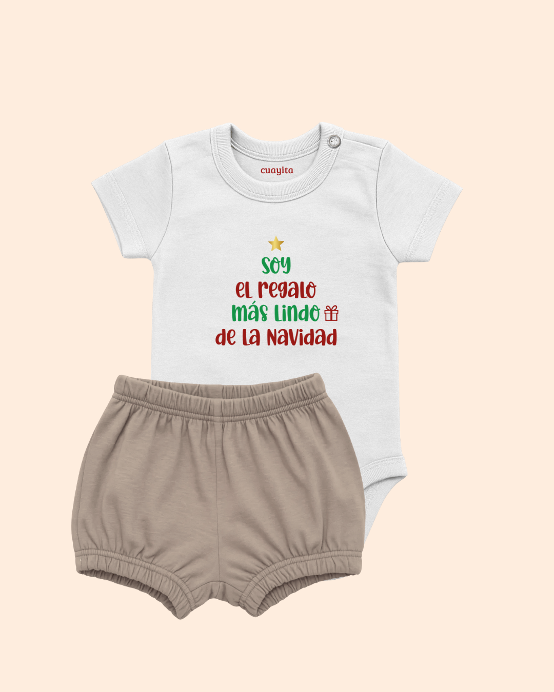 Conjunto con nombre Soy el regalo más lindo de la navidad body blanco