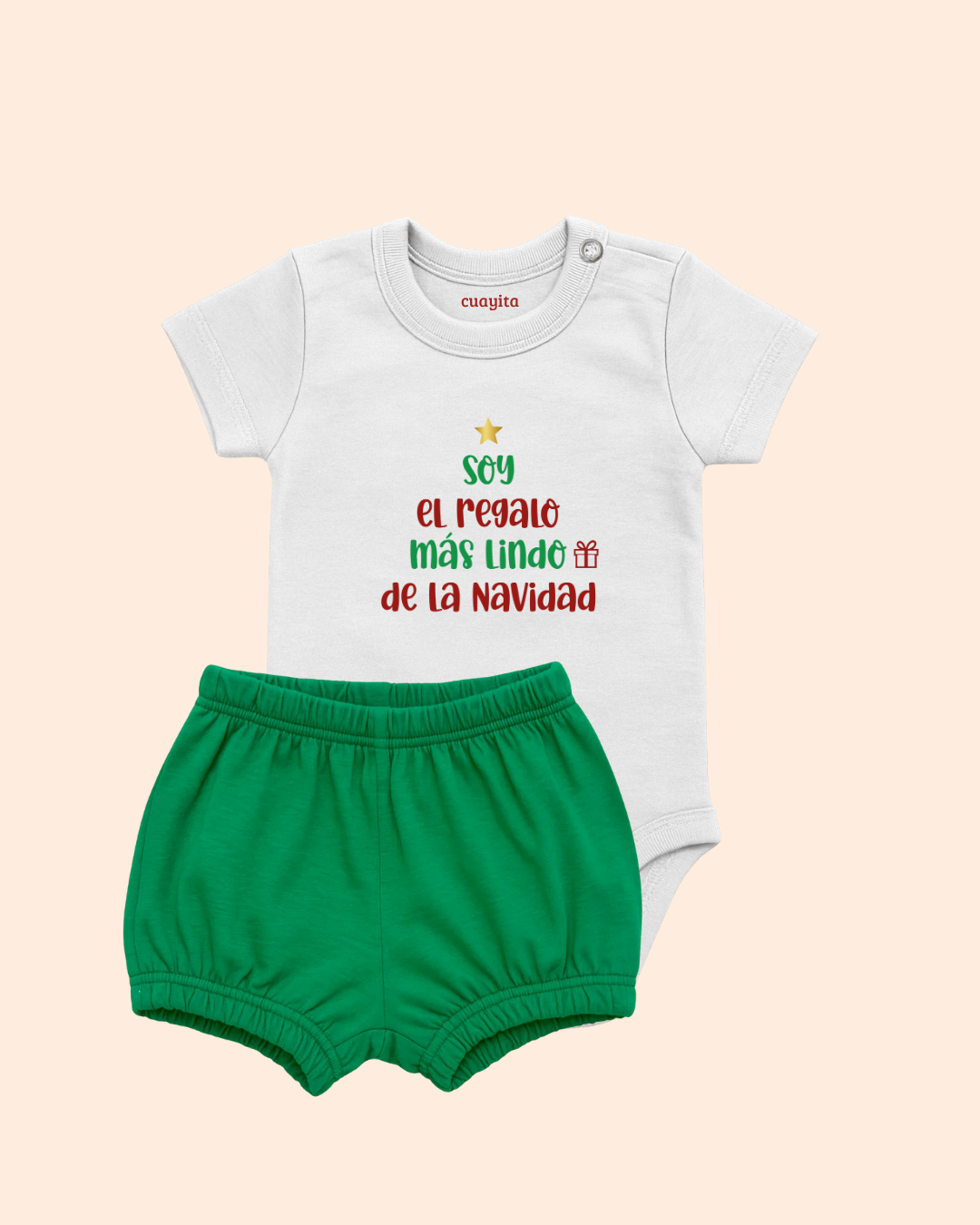 Conjunto con nombre Soy el regalo más lindo de la navidad body blanco