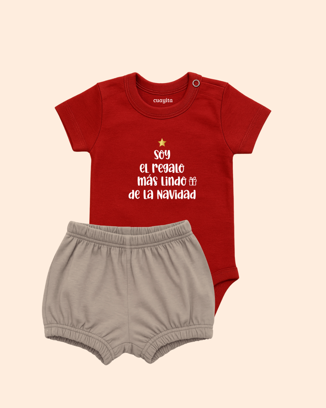 Conjunto con nombre Soy el regalo más lindo de la navidad body rojo