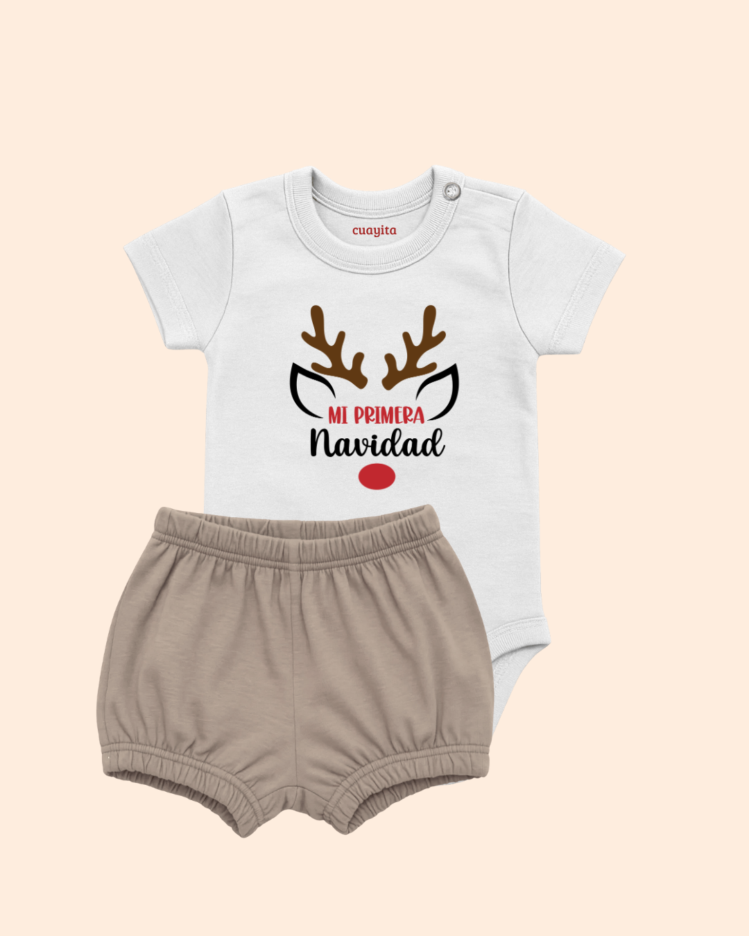 Conjunto con diseño de Reno mi primera navidad personalizado